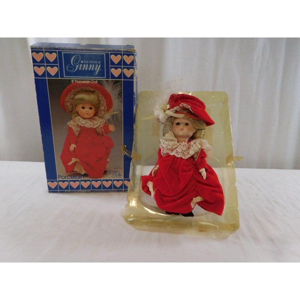 1984 Ginny Dolls Red Dress Fully Jointed Porcelain Doll 8" Vogue‎ Dolls.